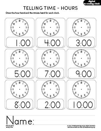 clock for kids worksheets