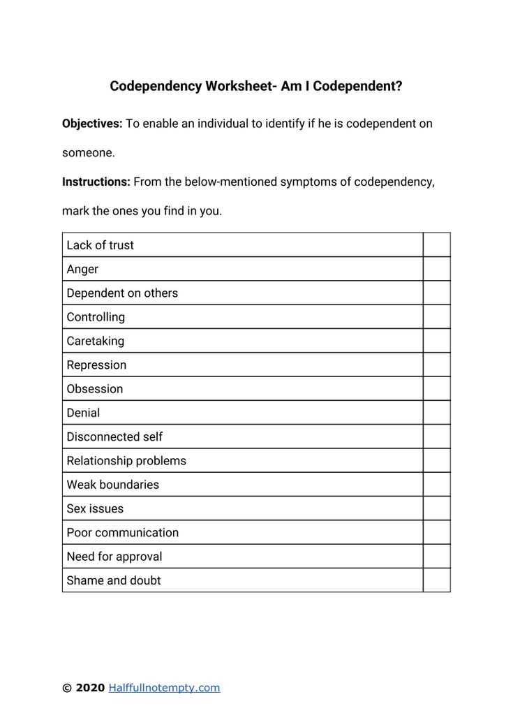 codependency treatment worksheets