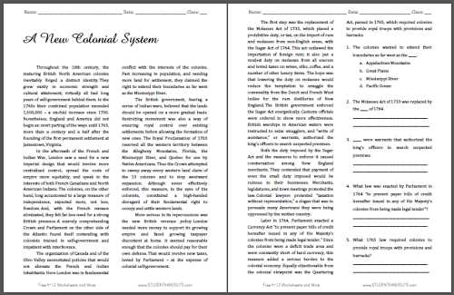 colonial period worksheets