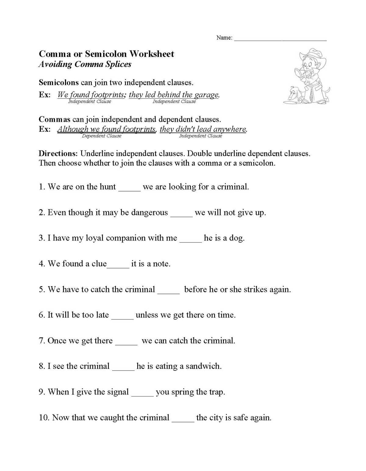 colons and semi colons worksheet