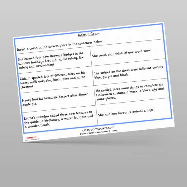 colons and semicolons ks2 worksheet