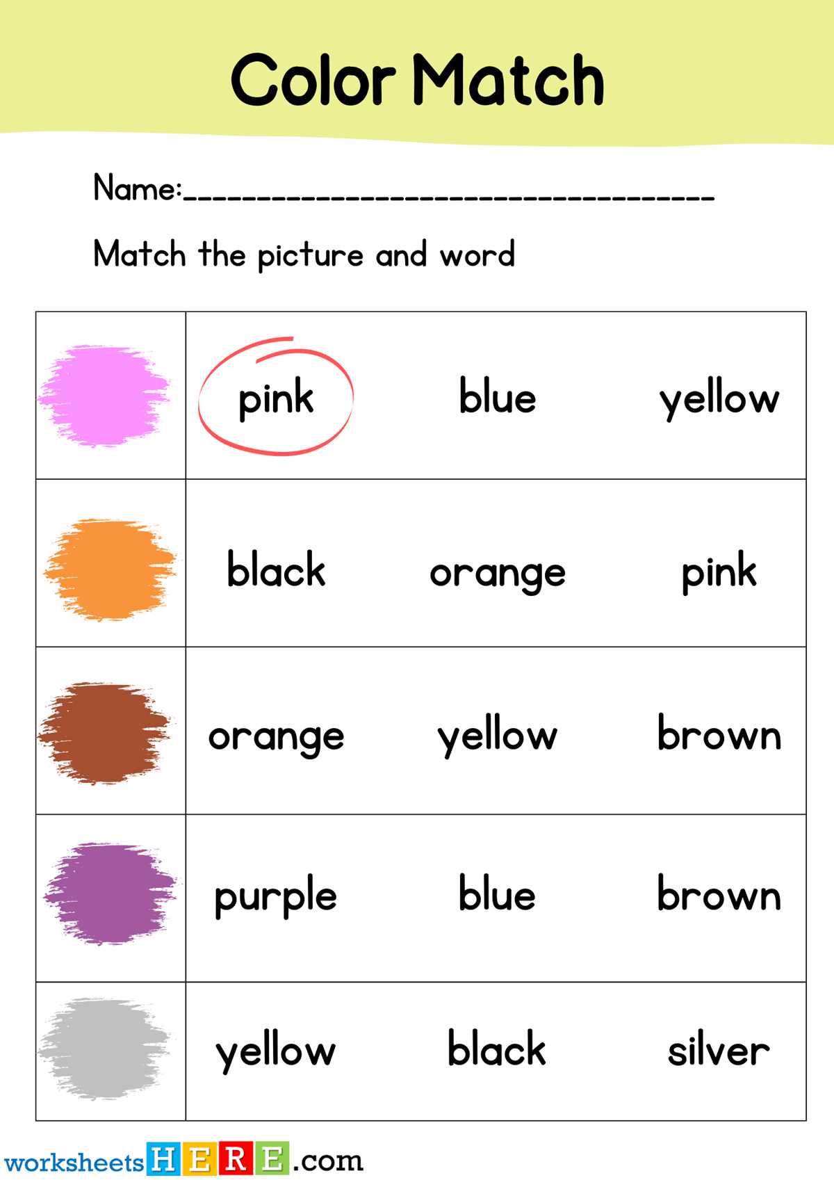 color match worksheet