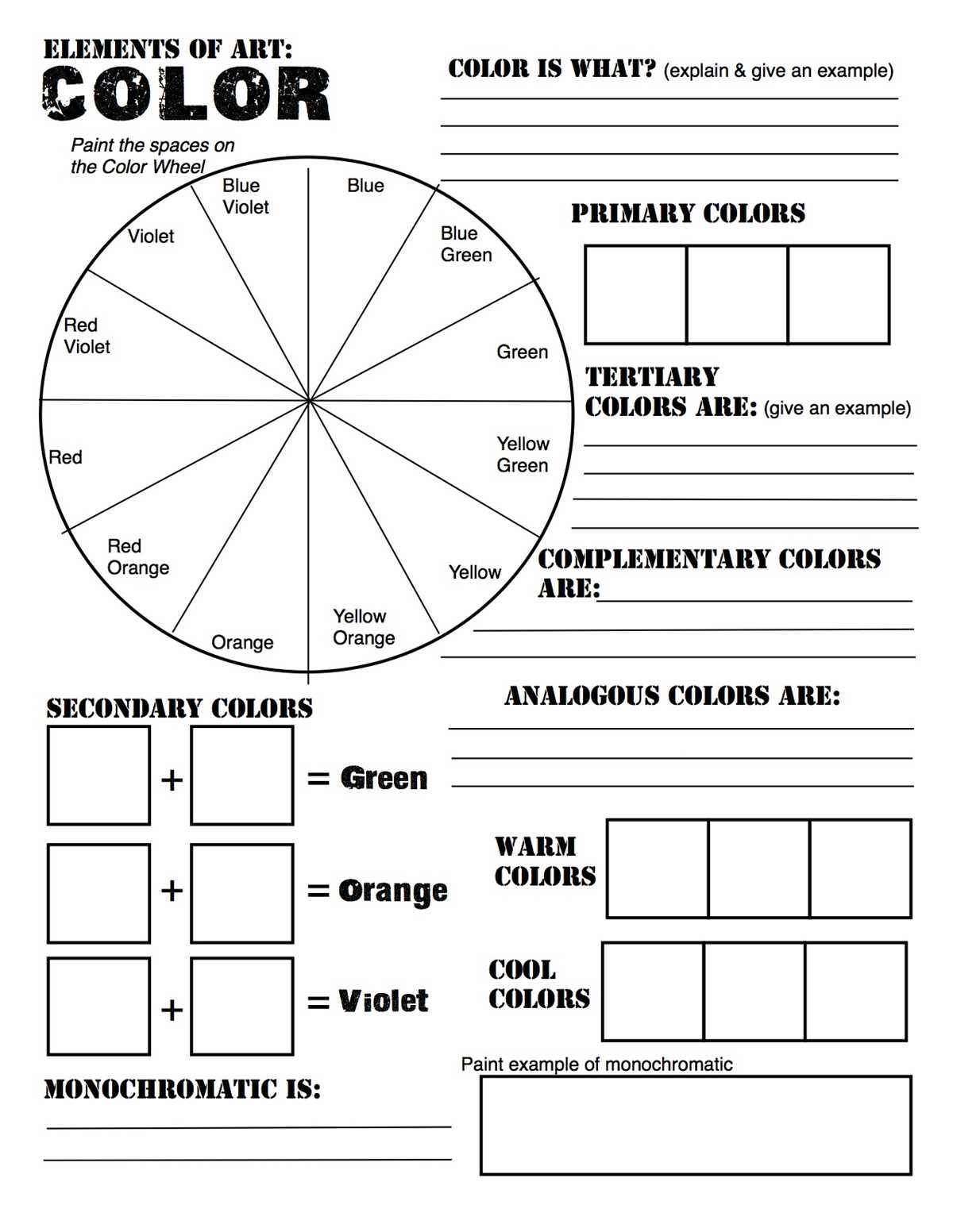 color theory worksheet