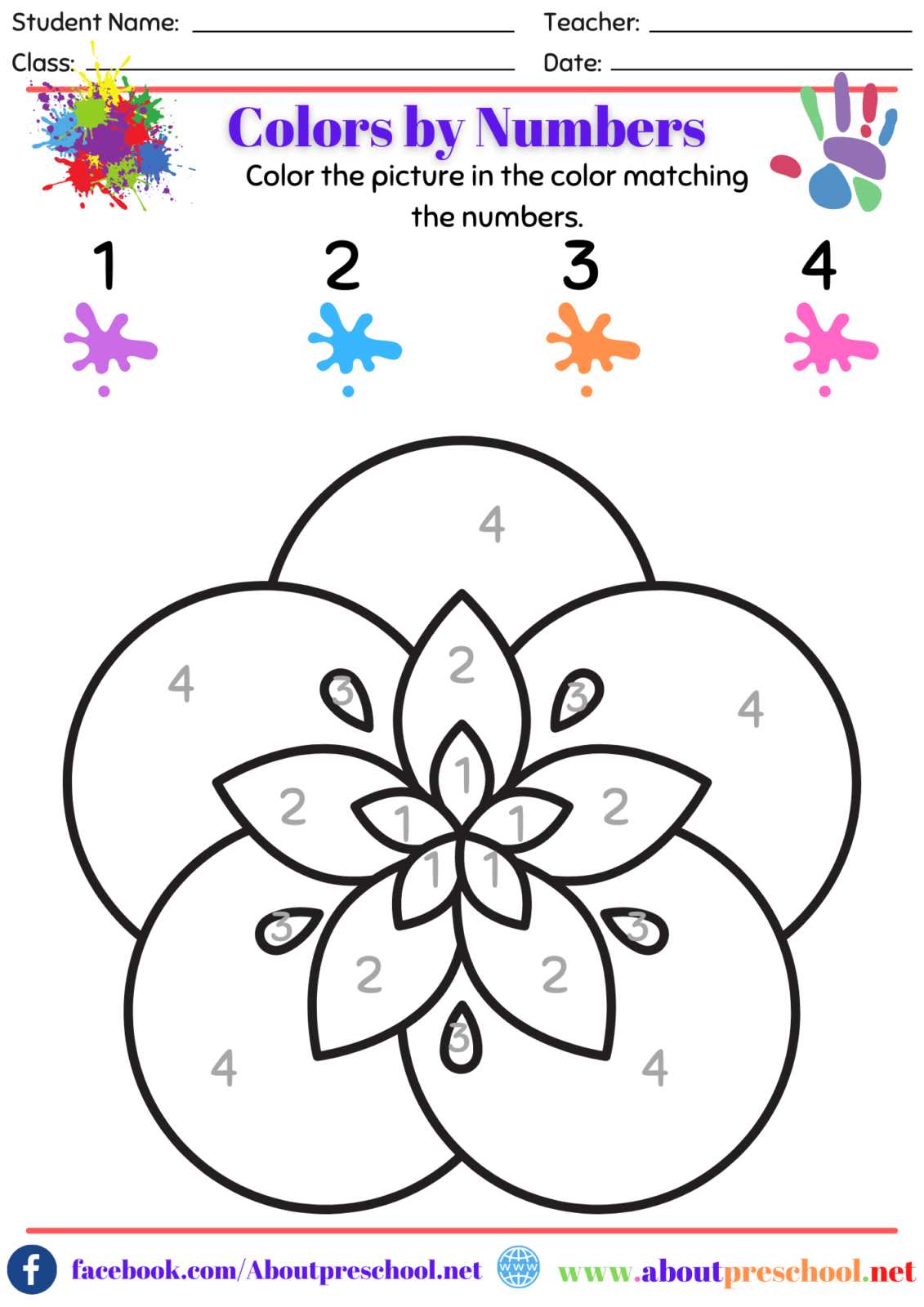 colors with numbers worksheet
