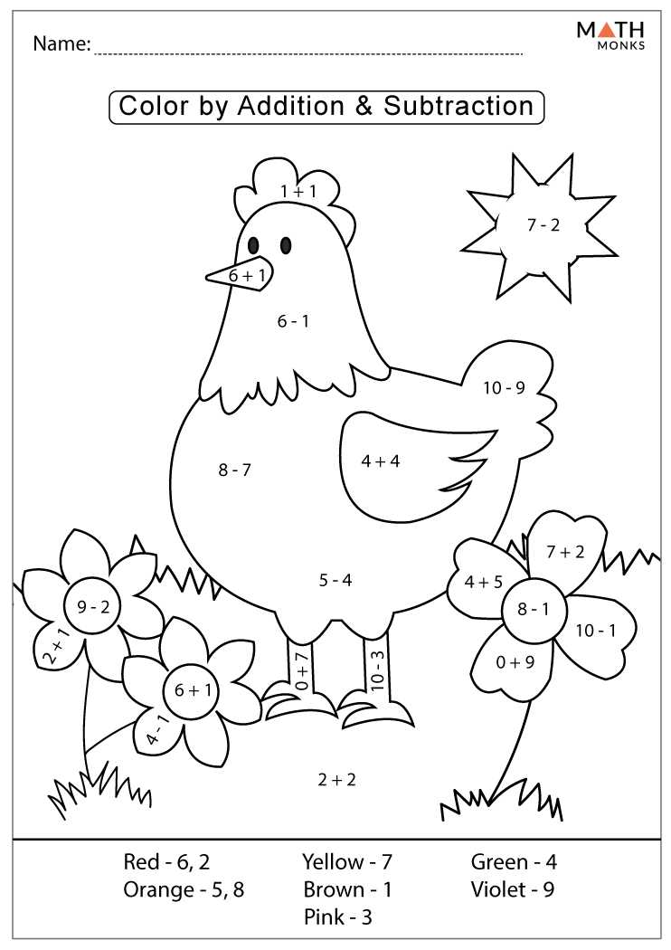 colour by number addition and subtraction worksheets