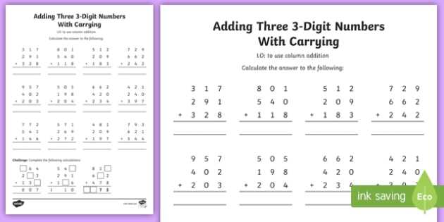 column addition worksheets year 3
