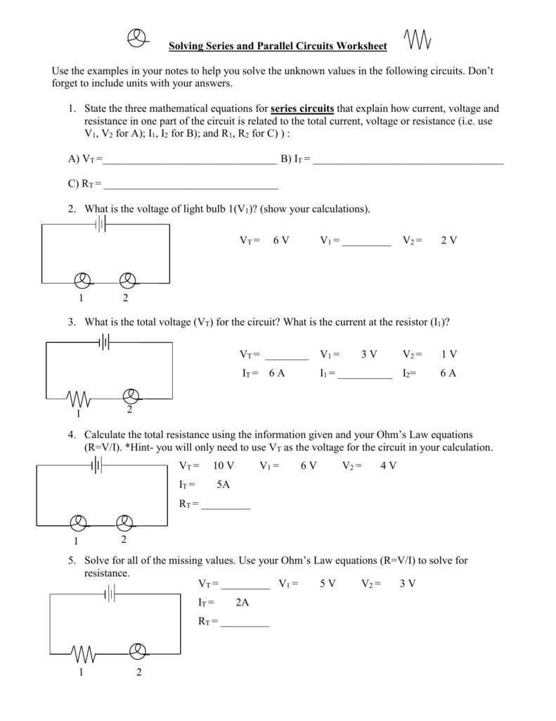 combination series parallel circuit problems worksheet