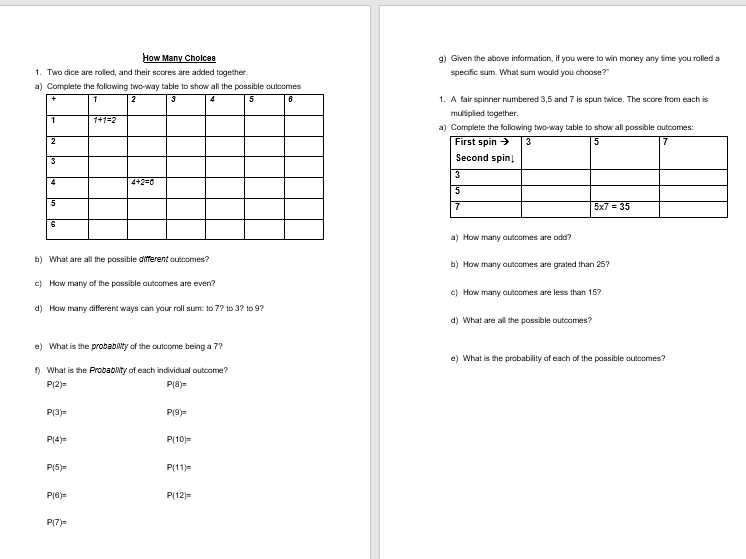 combined events probability worksheets