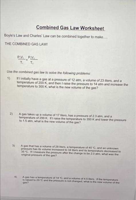 combined gas law worksheet