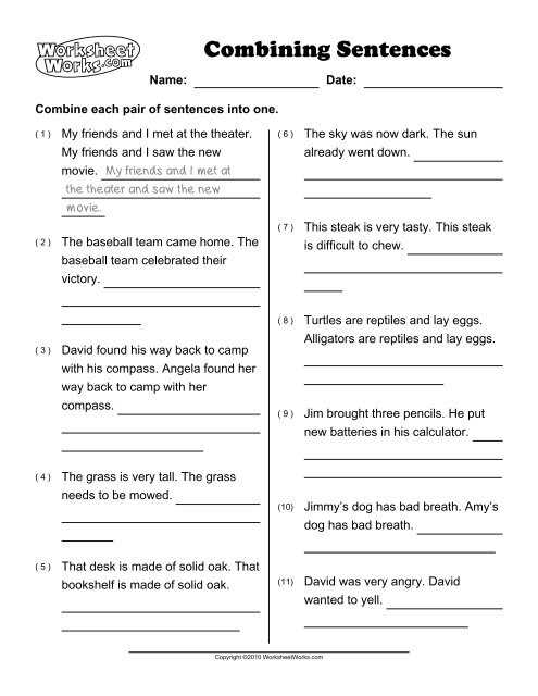 combining sentences worksheet grade 6