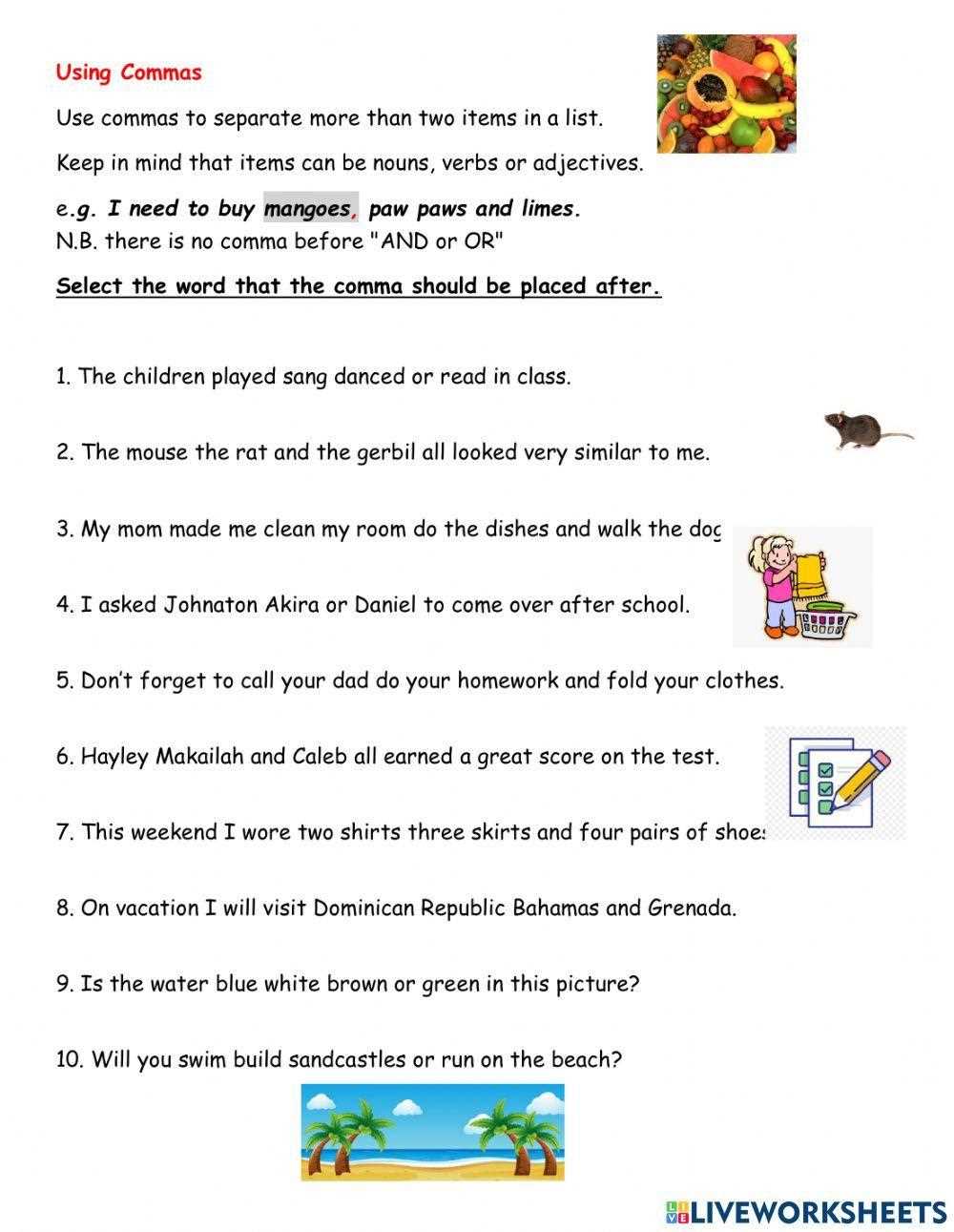 comma worksheets