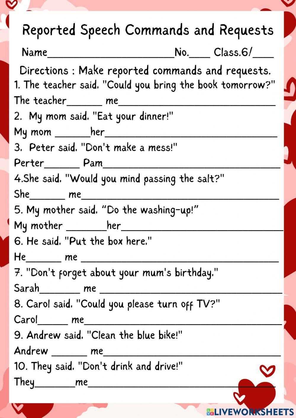 command and request worksheets