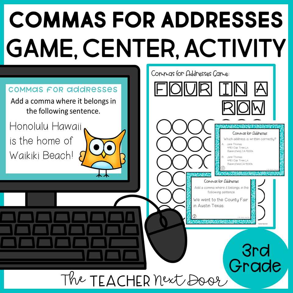 commas in addresses worksheet 3rd grade