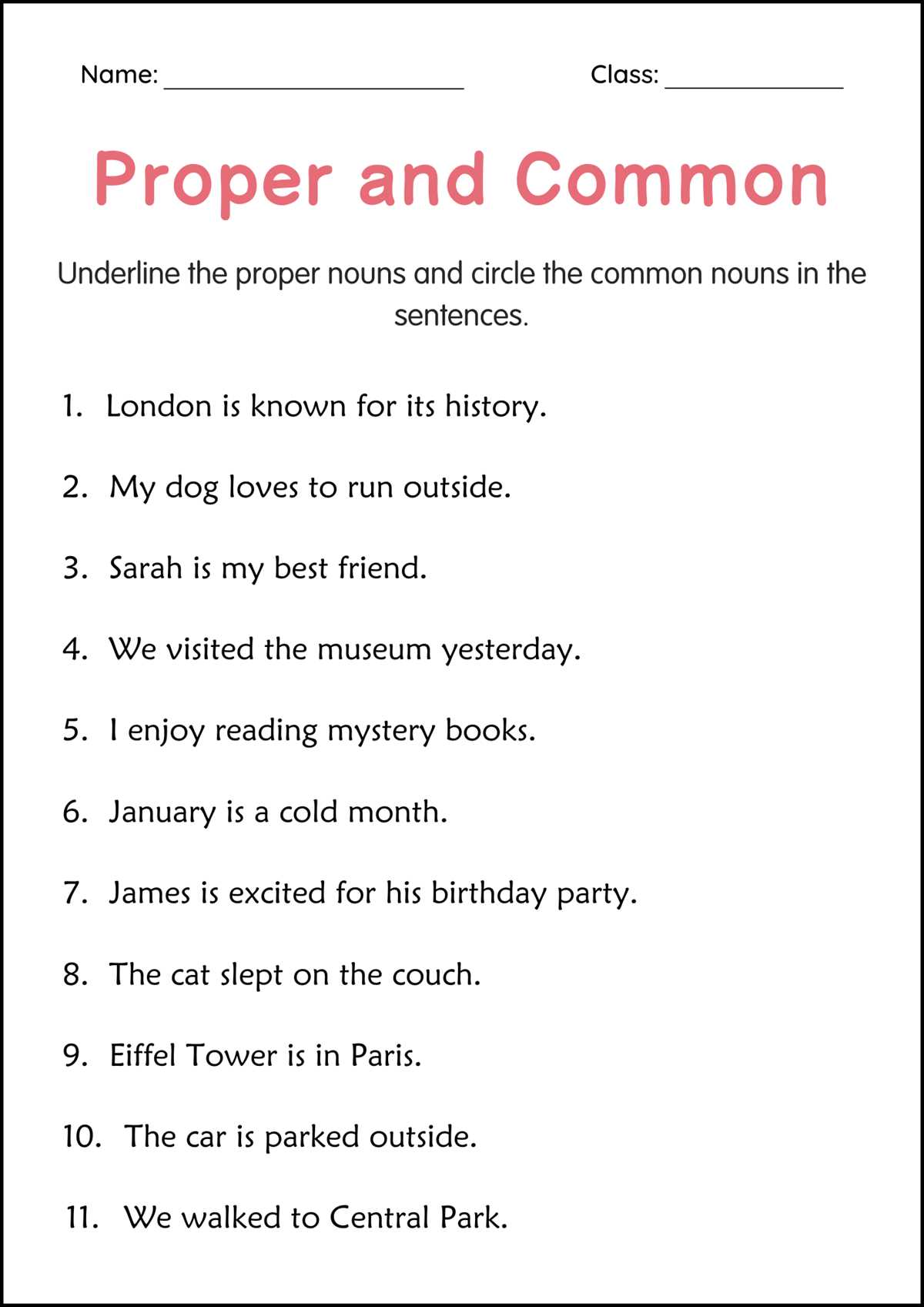 common and proper nouns worksheets grade 3