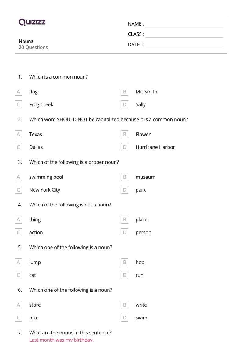 common nouns worksheet for class 4