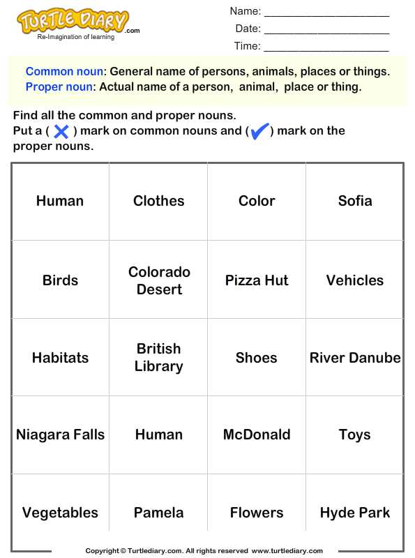 common proper noun worksheet for class 2