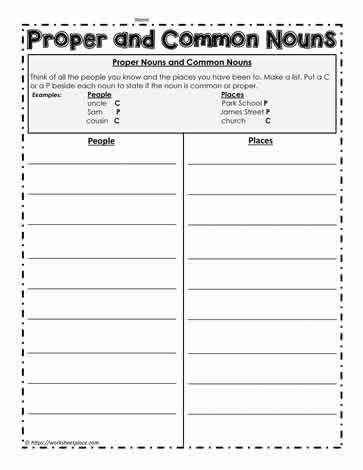 common versus proper nouns worksheet