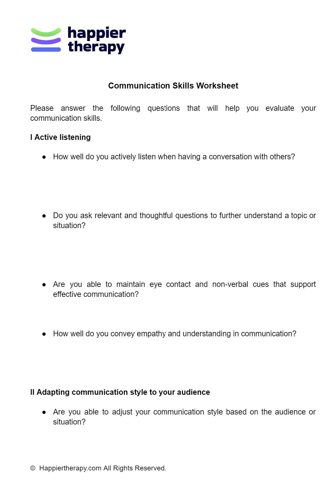 communication skills for couples worksheet