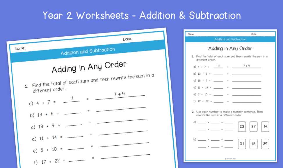 commutative law of addition worksheets