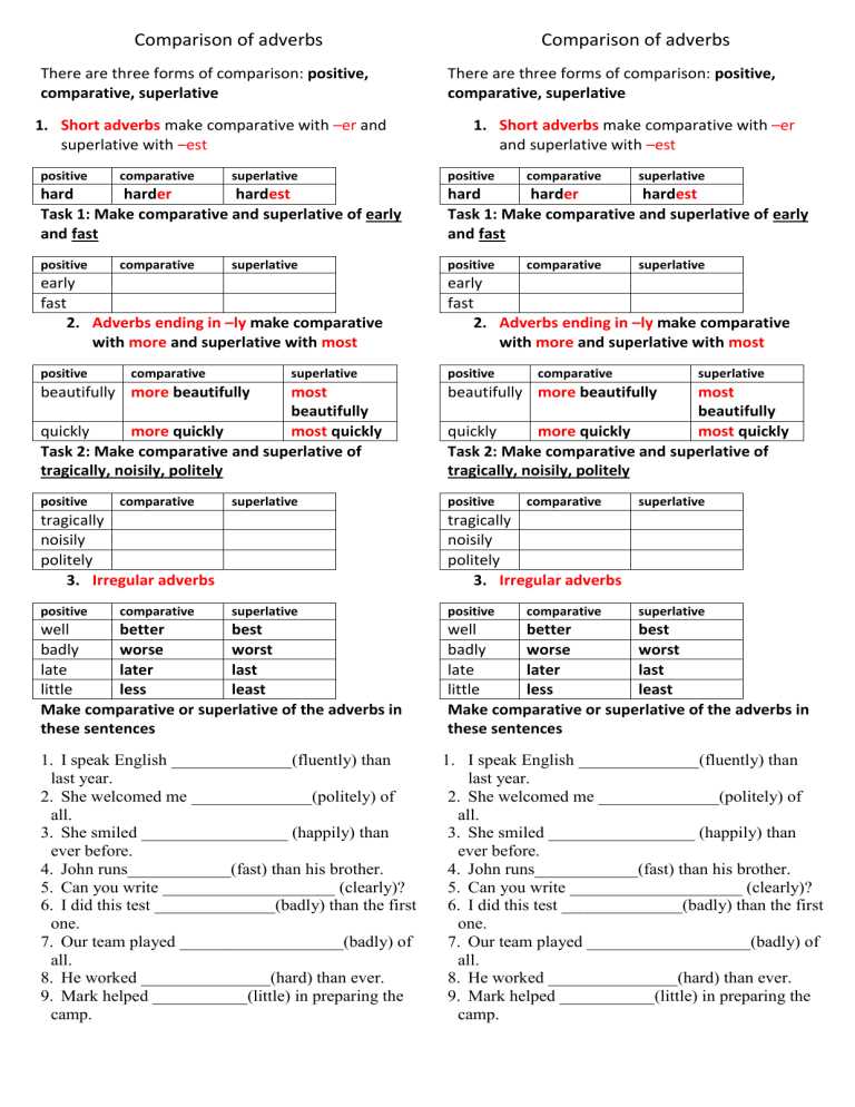 comparative and superlative adverbs worksheet