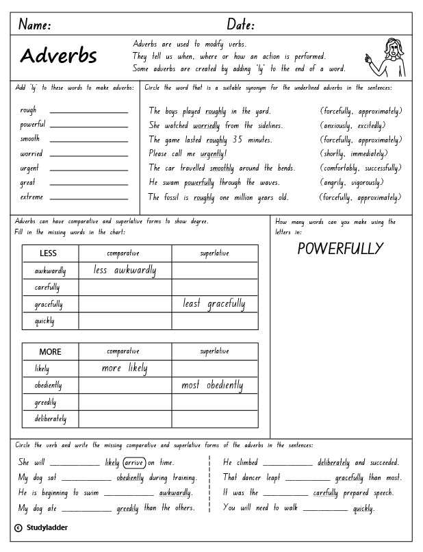 comparative and superlative adverbs worksheet