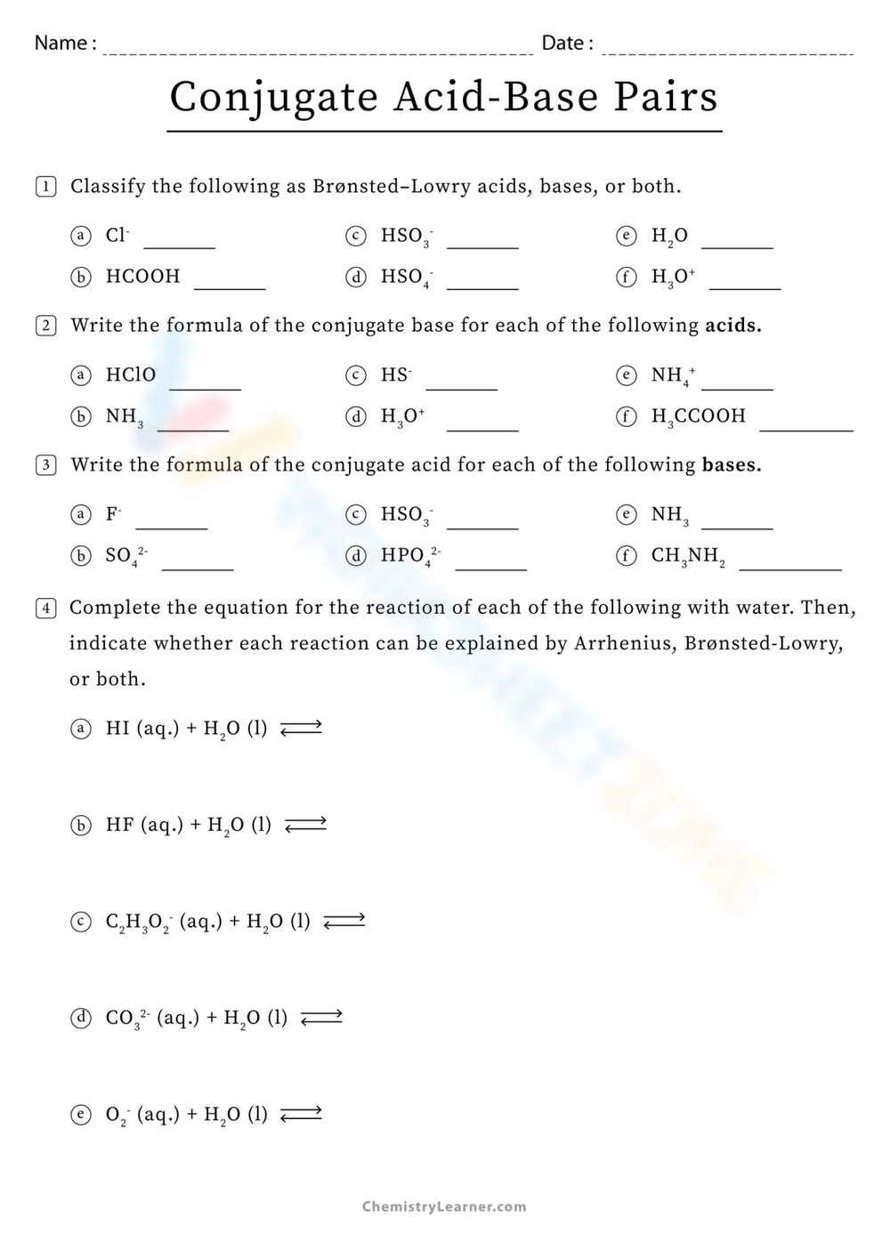 comparing acids and bases worksheet