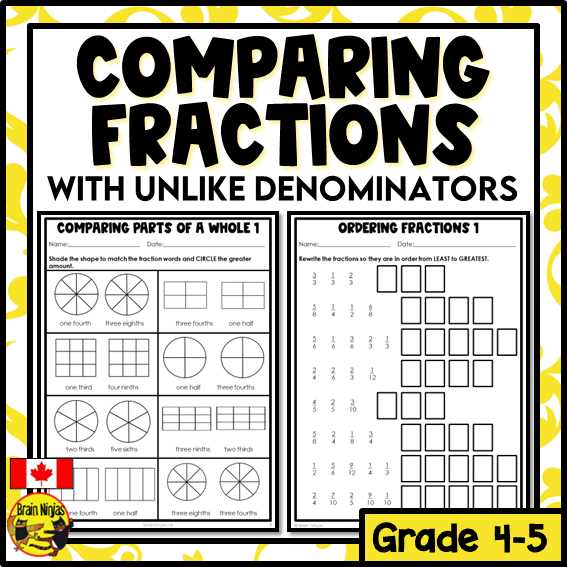 comparing fractions worksheet 4th grade
