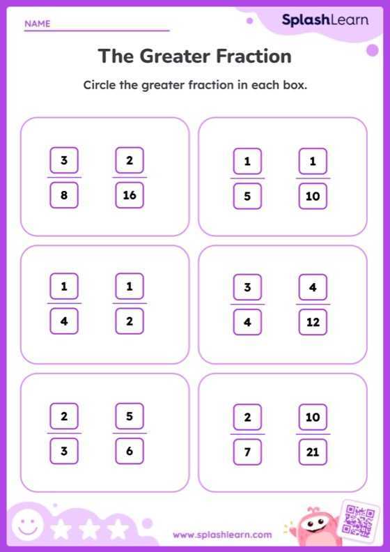 comparing like and unlike fractions worksheets