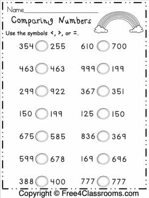comparing numbers worksheets grade 3