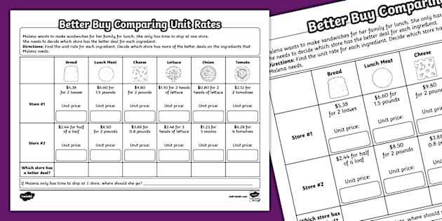 comparing unit rates worksheet 6th grade