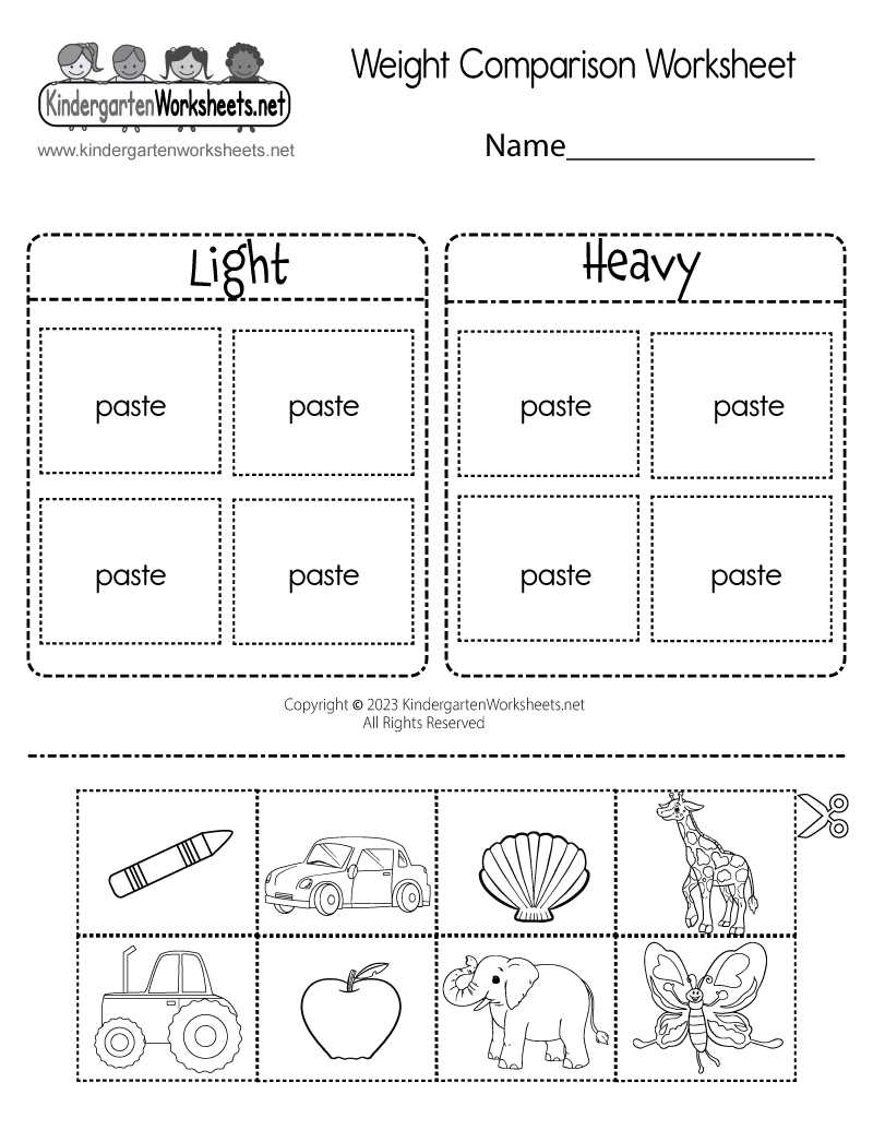 comparison worksheet kindergarten