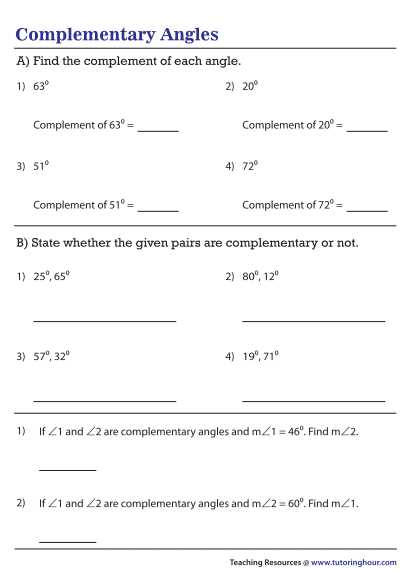 complementary numbers worksheet