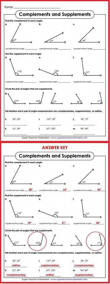complementary supplementary angles worksheet