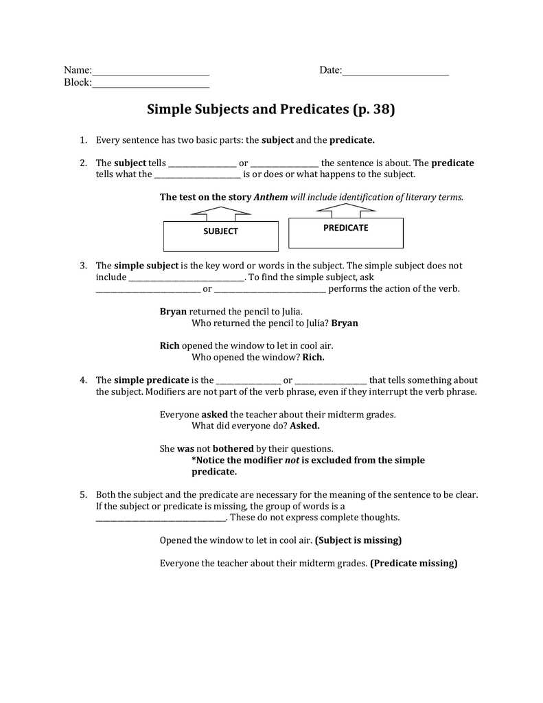complete subject and complete predicate worksheets