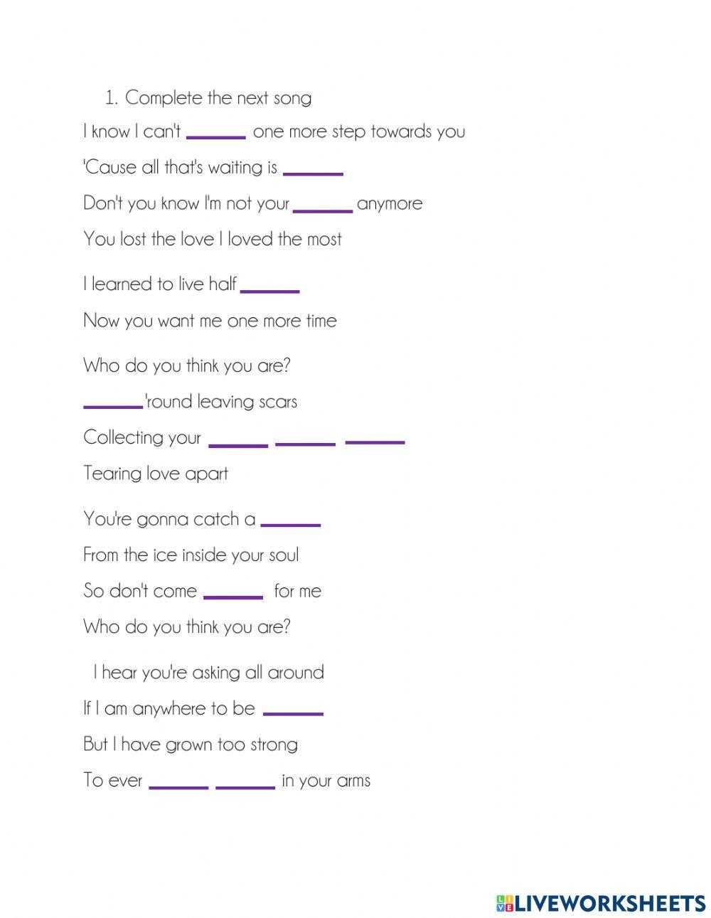complete the song worksheet