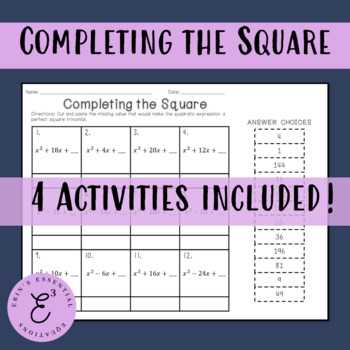 completing square method worksheet