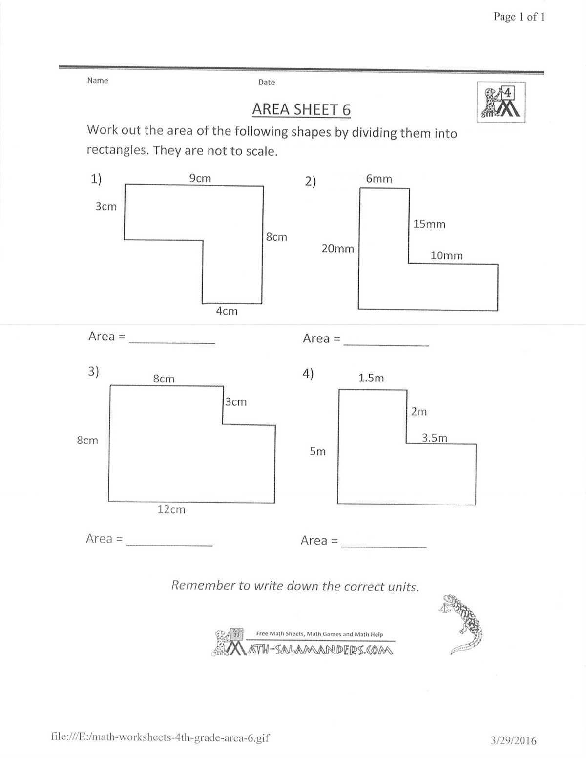 complex figures area worksheet