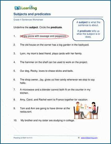 compound subject and predicate worksheets grade 4