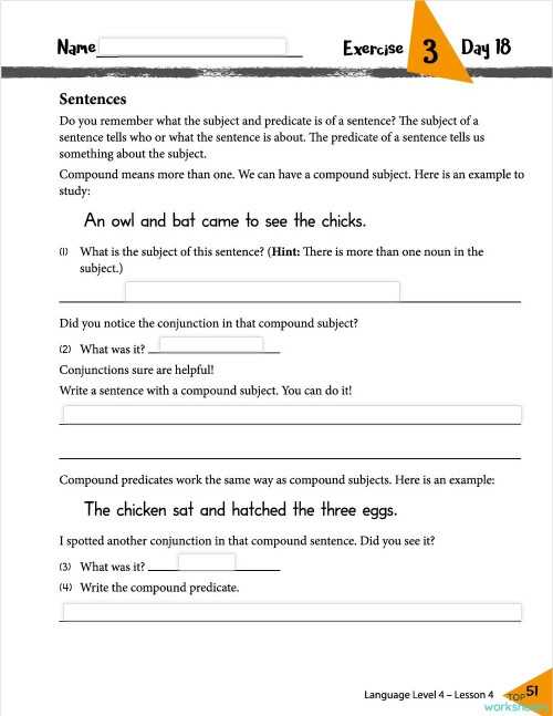 compound subject and predicate worksheets grade 4