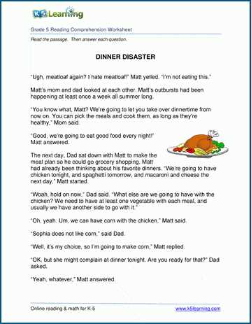 comprehension worksheet for class 5
