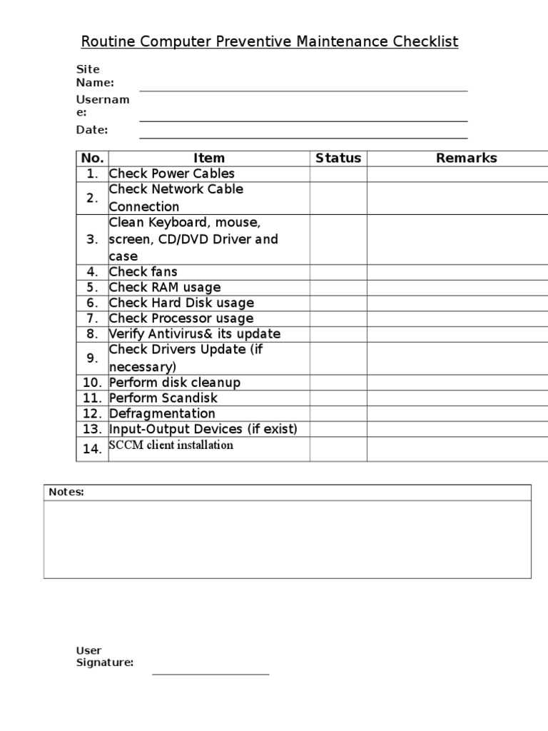 computer maintenance worksheet