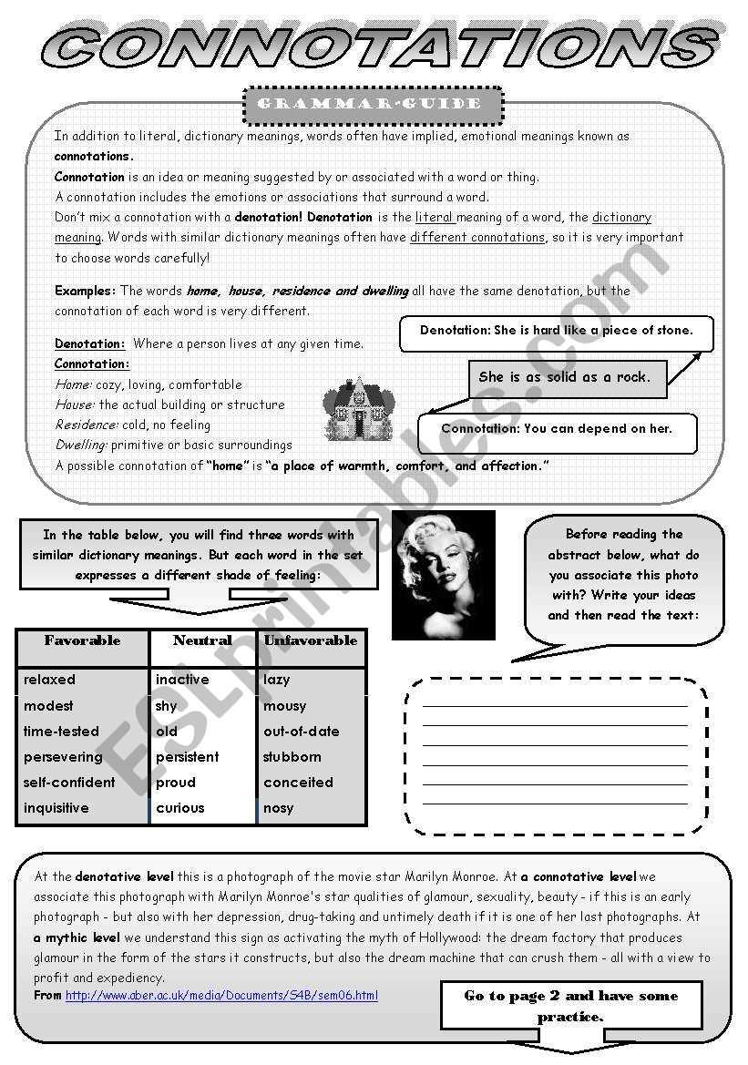 connotative language worksheets
