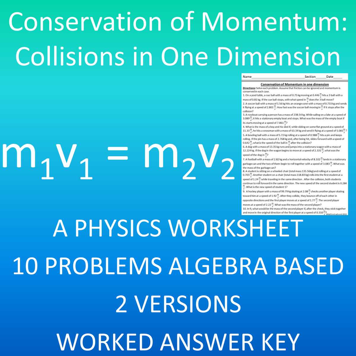 conservation of momentum worksheet
