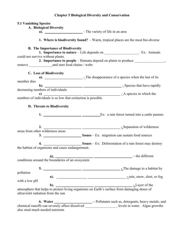 conserving biodiversity worksheet