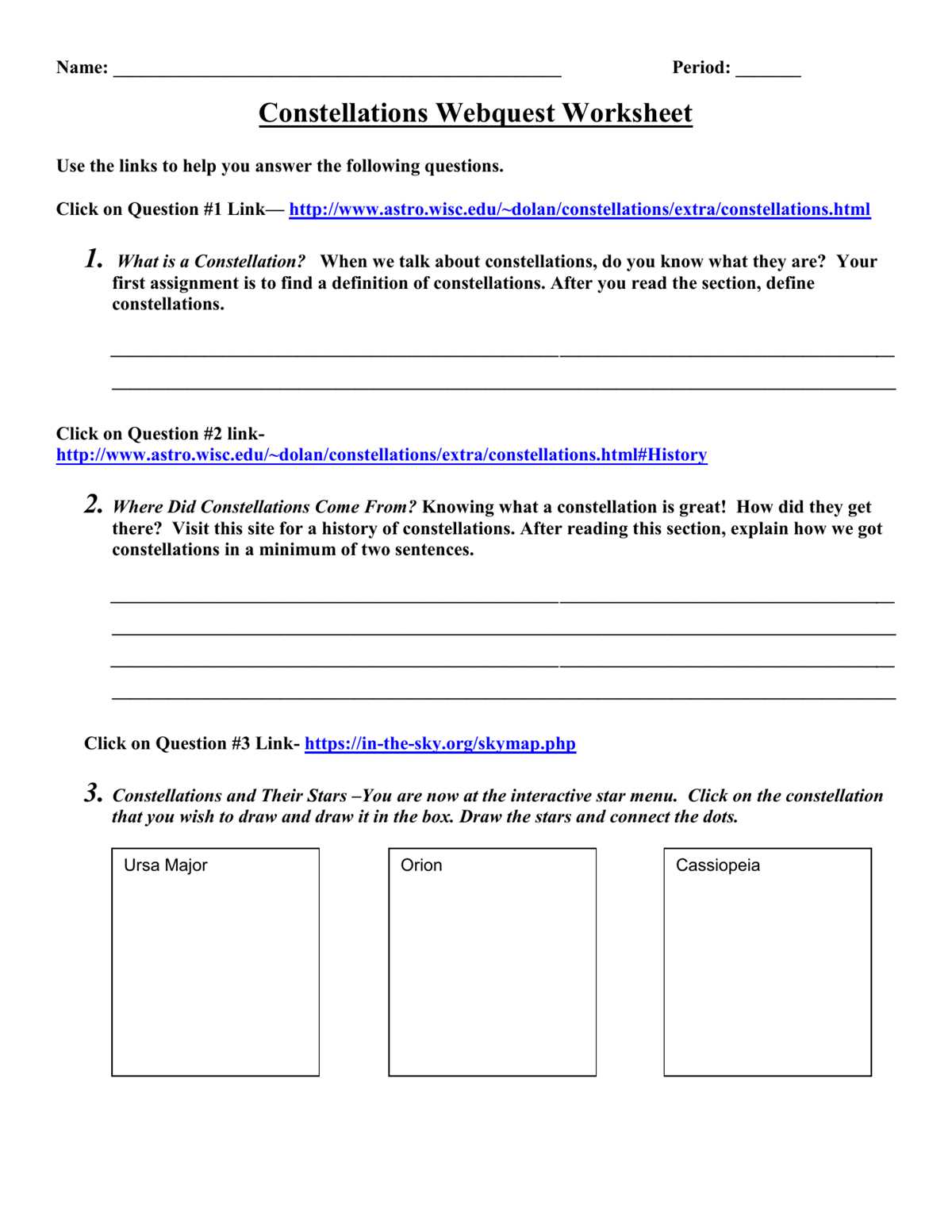 constellations webquest worksheet