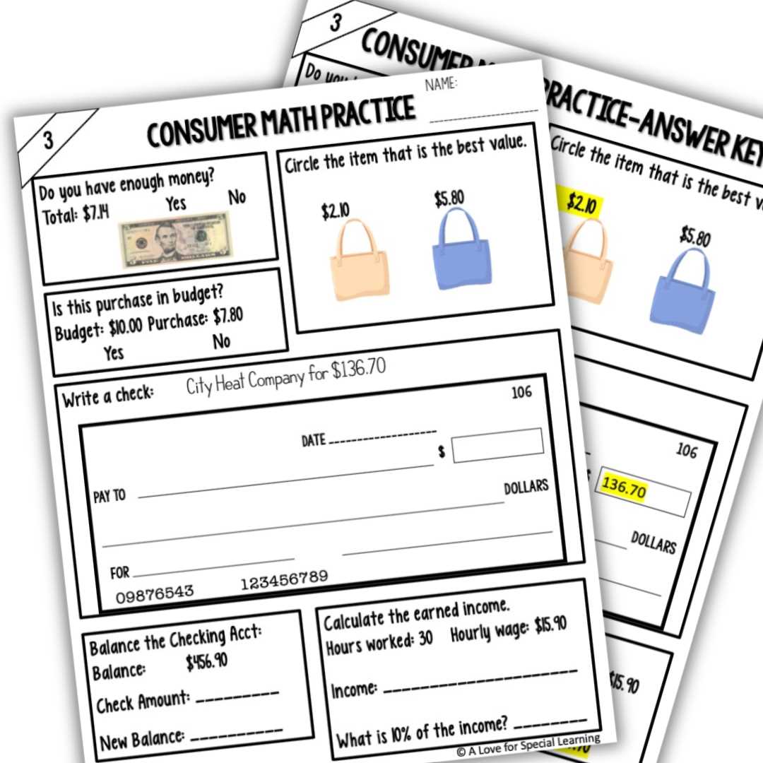 consumer math worksheets free