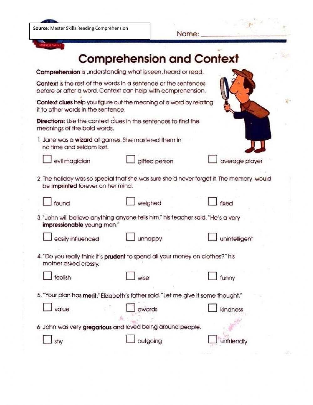 context clues live worksheets