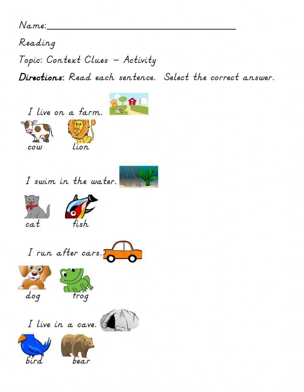 context clues live worksheets