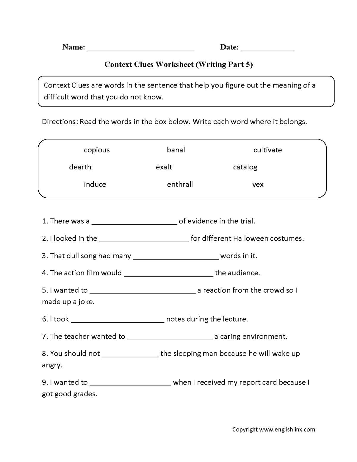 context clues worksheet