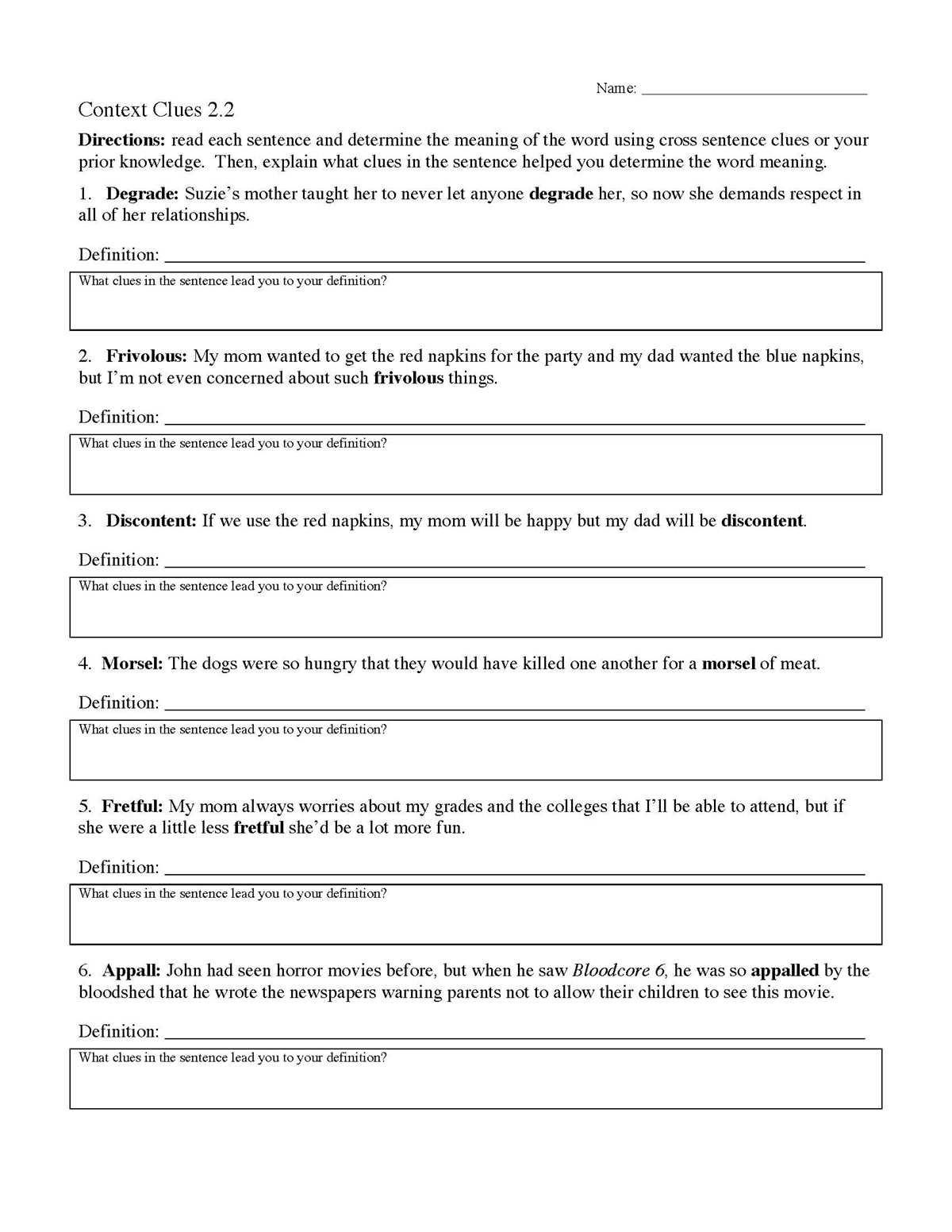 context clues worksheet